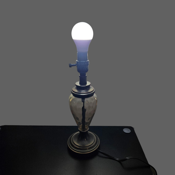 Vintage Amber Glass & Brass Accent Table Lamp 14" Tall - Traditional Style - Picture 1 of 6
